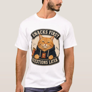 Snacks Först Frågor Sen Rolig Orange Katt T-Shirt