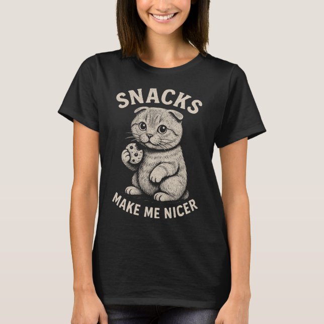 Snacks Gör Mig Snällare Skotsk Fold Katt T Shirt (Framsida)