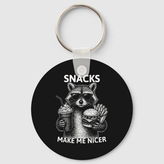 Snacks Make Me Nicer Funny Raccoon Sarcastic Anima Nyckelring (Framsida)