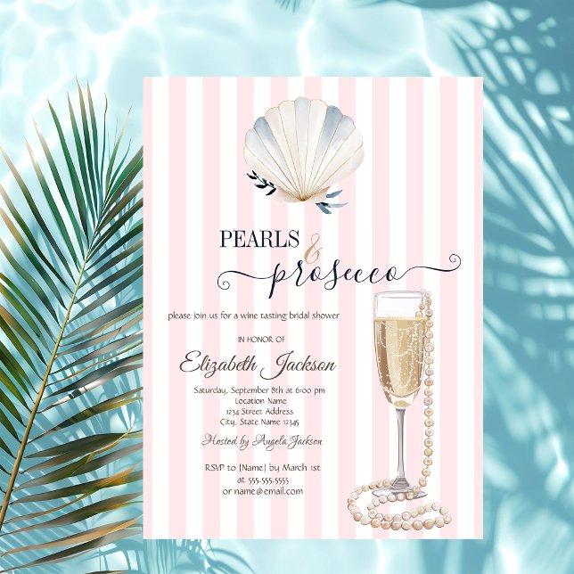 Snäckskal Pärlor & Prosecco Rosa Randig Inbjudningar (Skapare uppladdad)