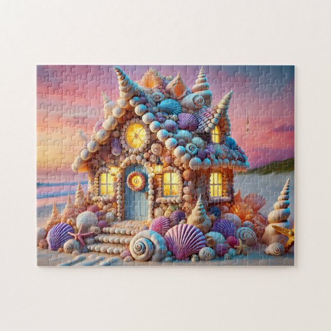 Snäckskal Stuga Whimsical Havsfrus Strandhus Pussel (Horisontell)