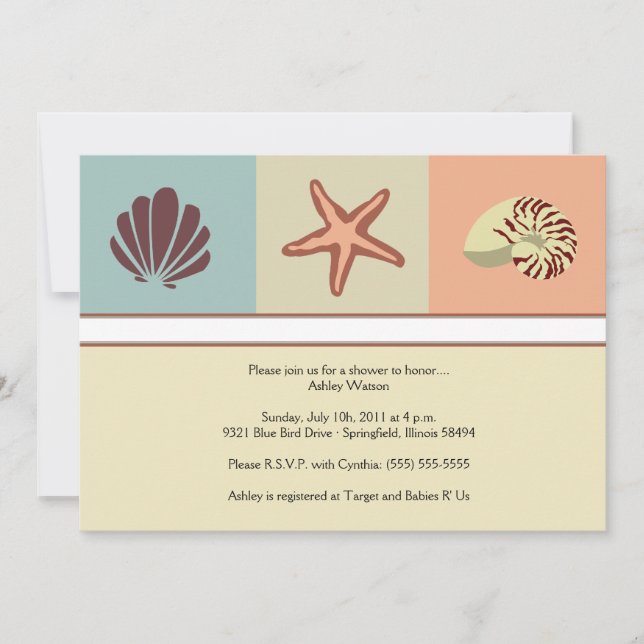 Snäckskalbaby shower inbjudningar (Framsida)