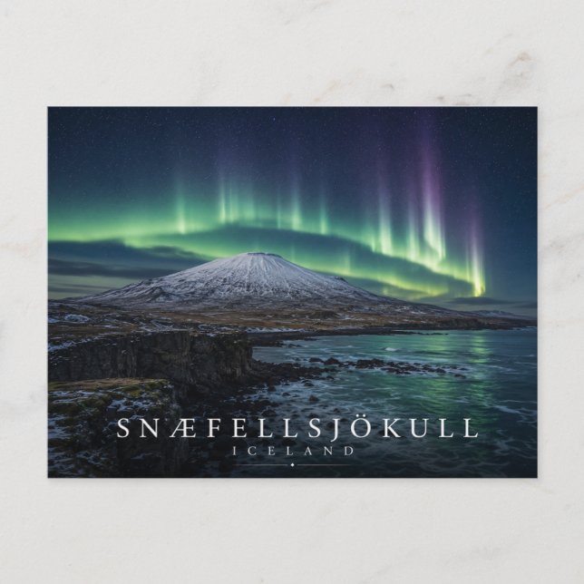 Snæfellsjökull glaciär vulkan Island Aurora Vykort (Framsida)