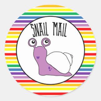 Snail Mail-klistermärke - regnbågsrand!! Runt Klistermärke