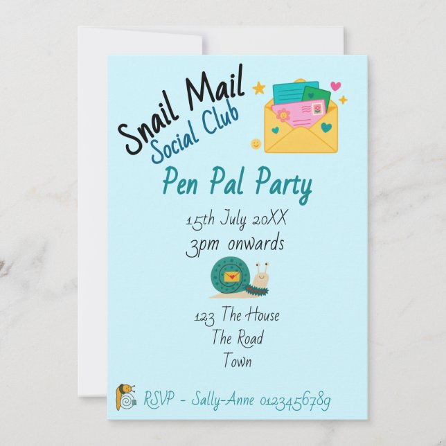 Snail Mail Social Club Pen Pal Party Inbjudningar (Framsida)