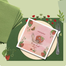 Snail & Strawberry 'Berry First' Födelsedagsservet Pappersservett