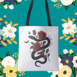 Snake and Ro Tote Bag - Gothic Blommigt Design Tygkasse