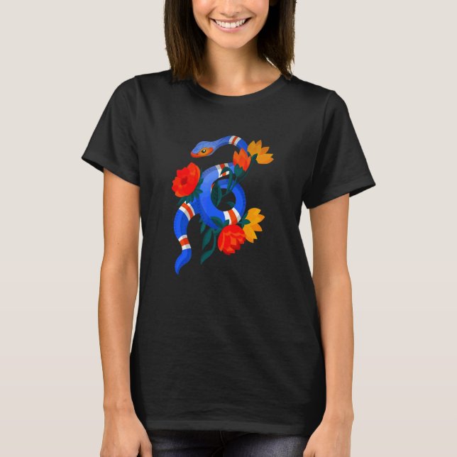 Snake Animal Flower Blue Viper Python Mask Vild Fo T Shirt (Framsida)