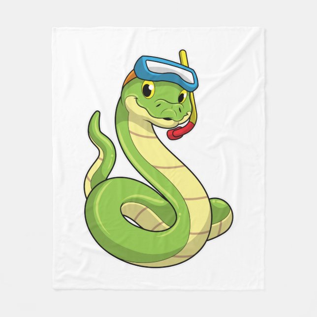 Snake as Diver med Snorkel Fleecefilt (Framsidan)
