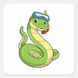 Snake as Diver med Snorkel Fyrkantigt Klistermärke