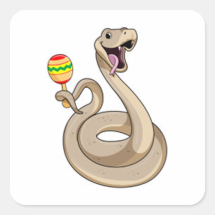 Snake as Musician med Maracas Fyrkantigt Klistermärke
