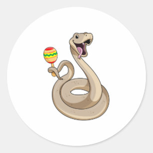Snake as Musician med Maracas Runt Klistermärke