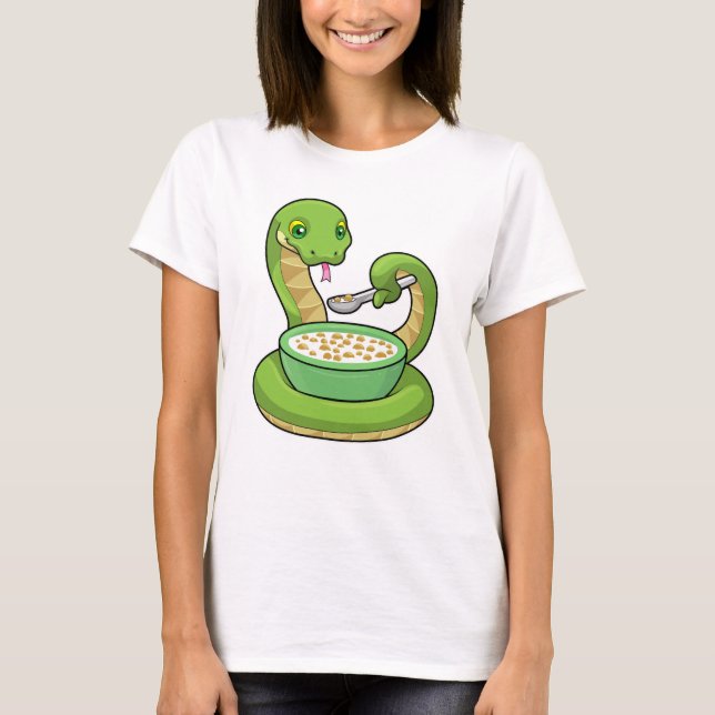 Snake at Eating with Muesli T Shirt (Framsida)