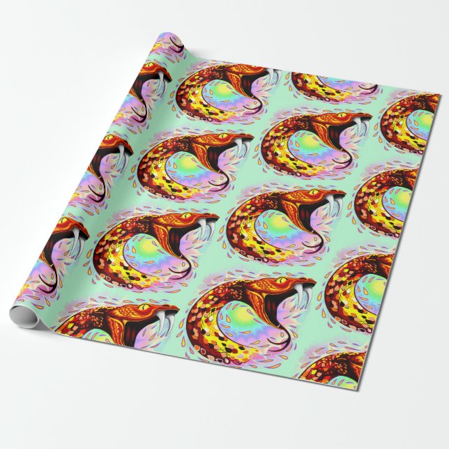 Snake Attack Psychedelic Surreal Art Presentpapper (Utrullad)