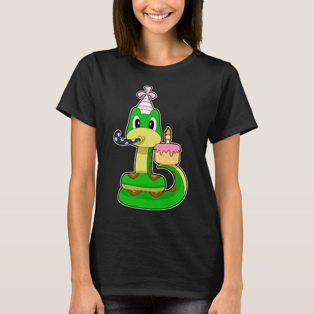Snake Birthday Cake Candle T Shirt (Framsida)