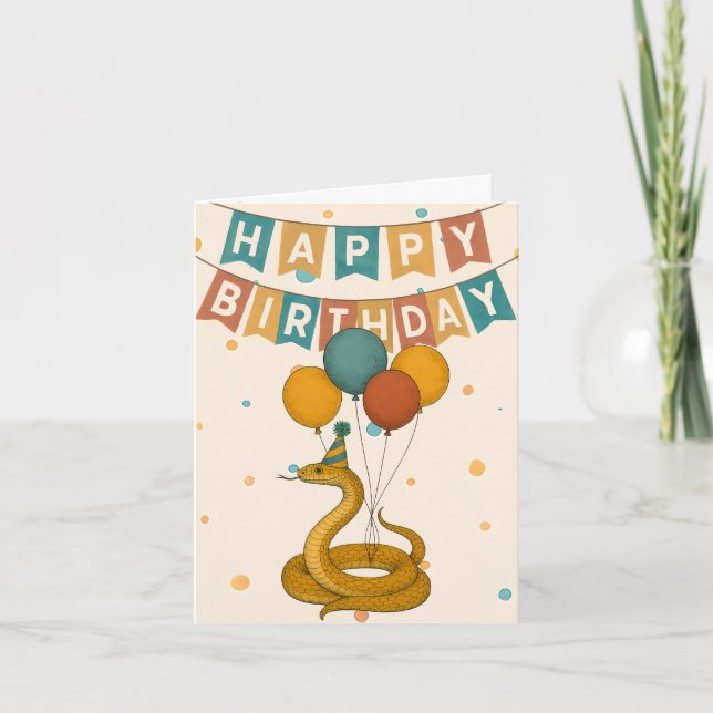 Snake Birthday Card - Funny Party Animal Kort (Framsida)