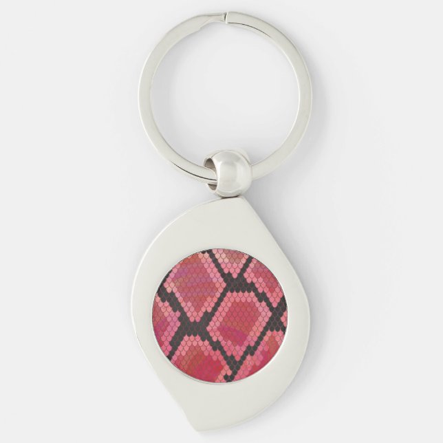 Snake Black and Red Print Swirl Silverfärgad Nyckelring (Framsidan)