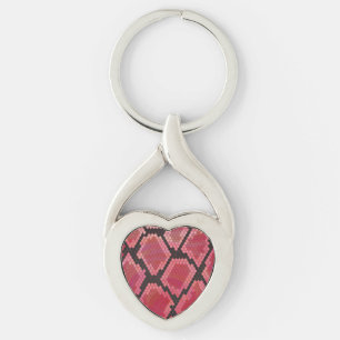 Snake Black and Red Print Twisted Heart Silverfärgad Nyckelring