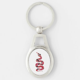 Snake Black och Red Silhouette Ovalt Silverfärgad Nyckelring