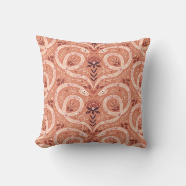 Snake-Blommigt: Symmetrisk Vintage Kudde (Framsida)