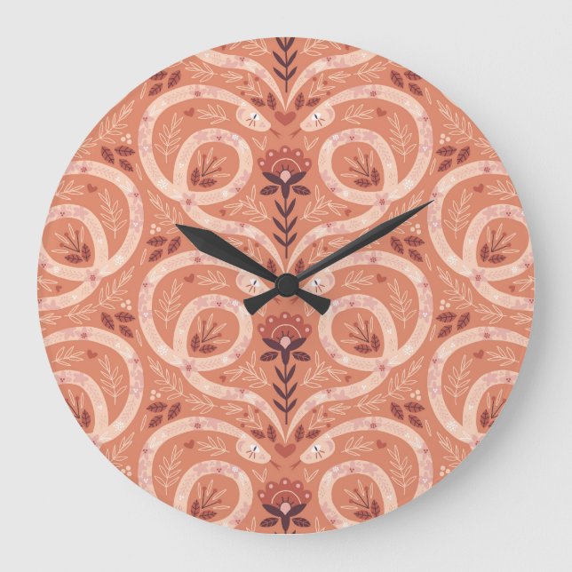Snake-Blommigt: Symmetrisk Vintage Stor Klocka (Framsida)
