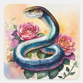 Snake Blommigt Watercolor Art Fyrkantigt Klistermärke