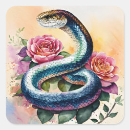 Snake Blommigt Watercolor Art Fyrkantigt Klistermärke