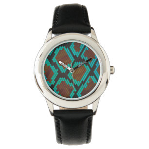 Snake Brown och Teal Print Armbandsur
