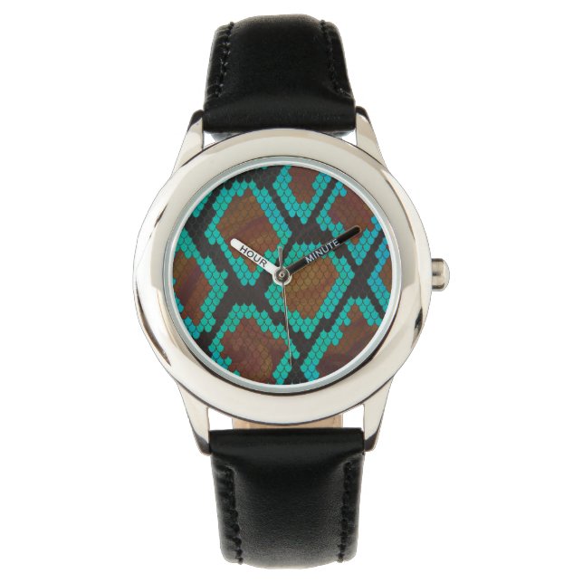 Snake Brown och Teal Print Armbandsur (Framsida)
