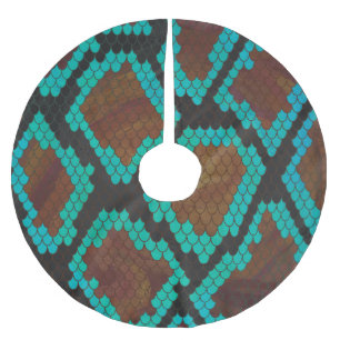 Snake Brown och Teal Print Julgransmatta Borstad Polyester