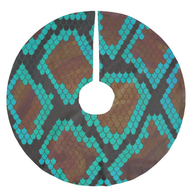 Snake Brown och Teal Print Julgransmatta Borstad Polyester (Framsidan)