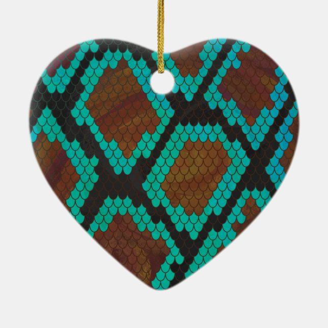 Snake Brown och Teal Print Julgransprydnad Keramik (Baksidan)