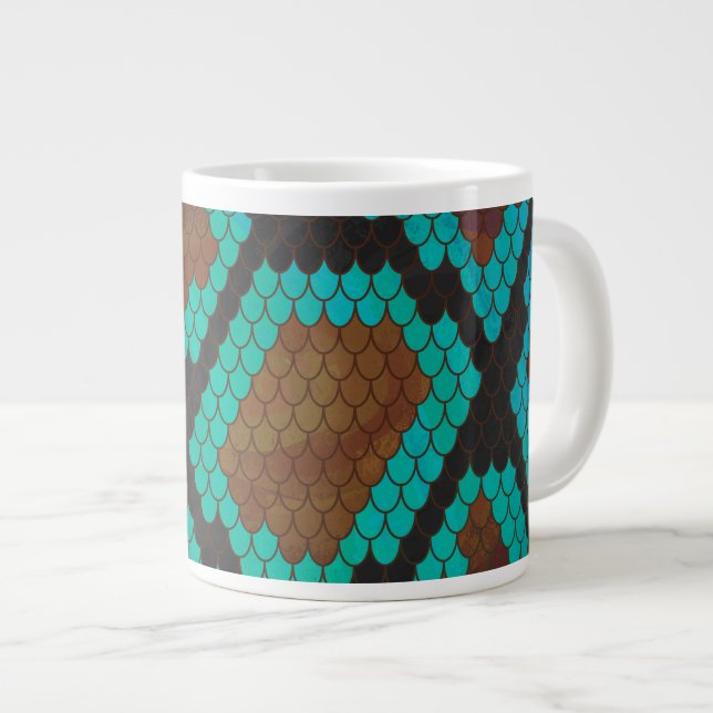 Snake Brown och Teal Print Jumbo Mugg (Framsida höger)