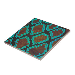 Snake Brown och Teal Print Kakelplatta
