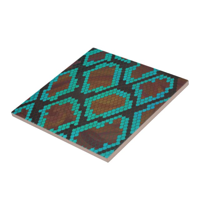 Snake Brown och Teal Print Kakelplatta (Sidan)