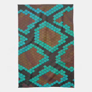 Snake Brown och Teal Print Kökshandduk