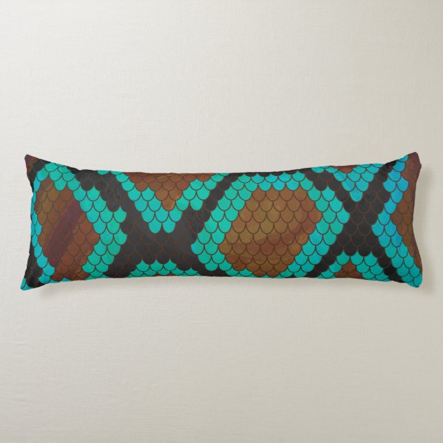 Snake Brown och Teal Print Kroppskudde (Framsidan)