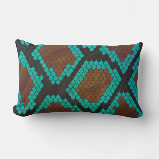 Snake Brown och Teal Print Lumbarkudde (Framsida)