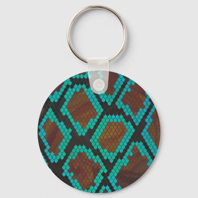 Snake Brown och Teal Print Nyckelring (Framsida)