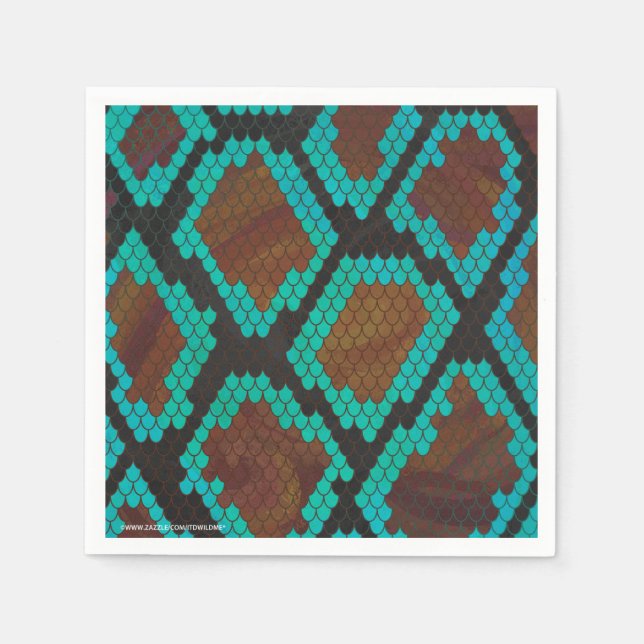 Snake Brown och Teal Print Pappersservett (Framsidan)