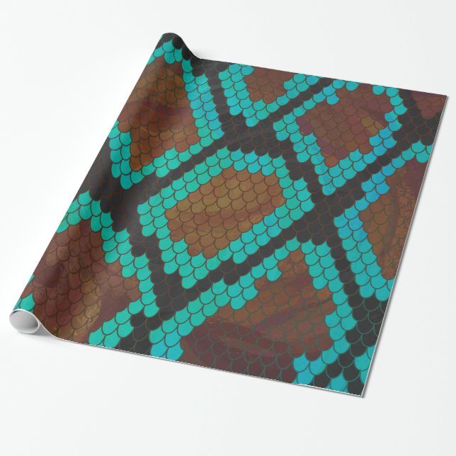 Snake Brown och Teal Print Presentpapper (Utrullad)