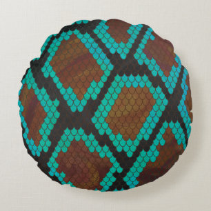 Snake Brown och Teal Print Rund Kudde