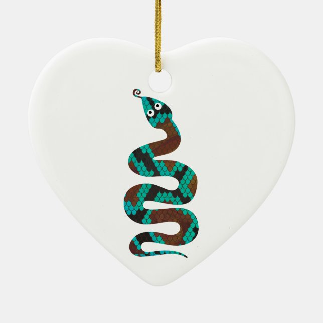 Snake Brown och Teal Print Silhouette Julgransprydnad Keramik (Baksidan)