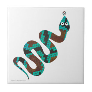 Snake Brown och Teal Print Silhouette Kakelplatta