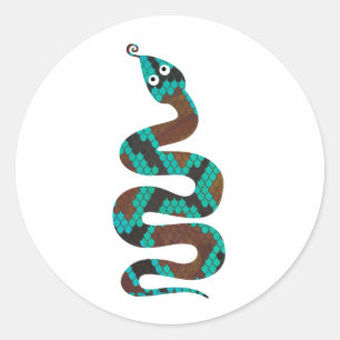 Snake Brown och Teal Print Silhouette Runt Klistermärke
