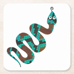 Snake Brown och Teal Print Silhouette Underlägg Papper Kvadrat