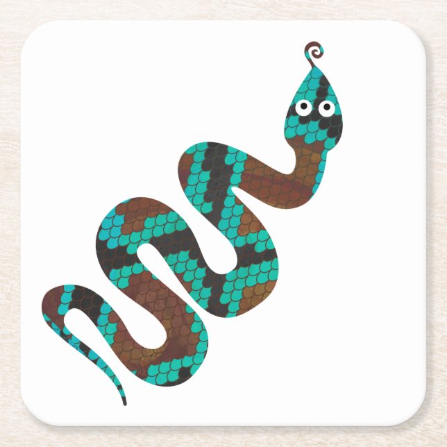Snake Brown och Teal Print Silhouette Underlägg Papper Kvadrat (Framsidan)