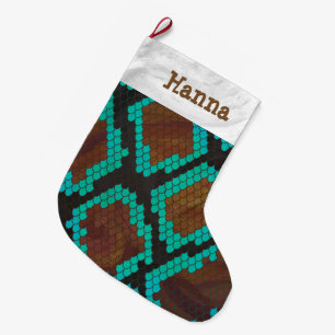 Snake Brown och Teal Print Stor Julstrumpa
