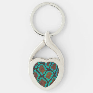 Snake Brown och Teal Print Twisted Heart Silverfärgad Nyckelring