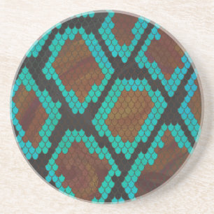 Snake Brown och Teal Print Underlägg Sandsten